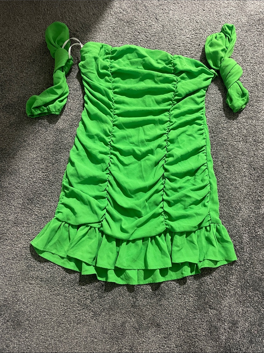 Green Ruched Off-Shoulder Ruffle Hem Dress